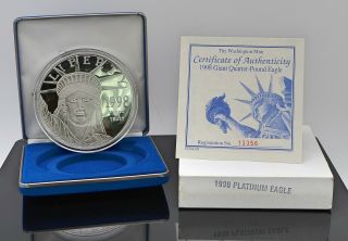Wash 1998 Giant Quarter - Pound Eagle.  999 Silver $100 Platinum Eagle Box