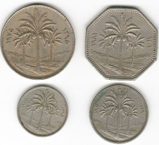 Iraq 250,  100,  50,  25 Fils 1970 - 1981 4 Coins Palm Tree Coin