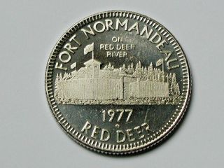 Red Deer Alberta Canada 1977 Trade Dollar Token With Historic Nwmp/rcmp Fort