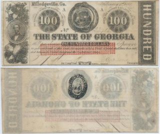 1863 Georgia $100 Dollar Note Civil War Csa Confederate Cr6 About Uncirculated