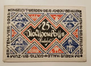 Bielefeld 25 Mark Notgeld Printed On Linen 1921 Unc Germany Banknote (9083)