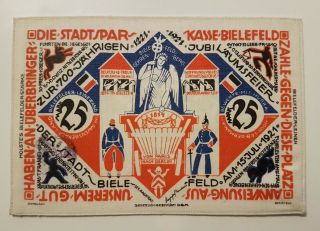 BIELEFELD 25 MARK NOTGELD PRINTED ON LINEN 1921 UNC GERMANY BANKNOTE (9083) 2