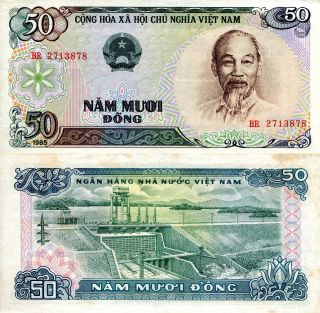 Vietnam 50 Dong Banknote World Paper Money Xf Currency Pick P96a Ho Chi Minh