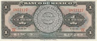 Mexico: $1 Peso Azteca 8 Ix 54 Banco De Mexico.