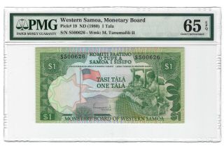 Western Samoa $1 Tala 1980,  P - 19 Monetary Board,  Pmg 65 Epq Gem Unc,  Scarce