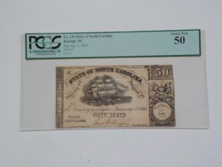 Civil War Confederate 1863 50 Cents Note Pcgs Raleigh North Carolina Paper Money