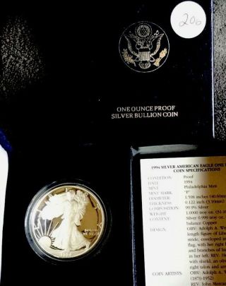 1994 - P Key - Date Proof American Silver Eagle Coin With U.  S.  &