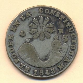 Ecuador 4 Reales 1843 Mv Quito Silver 12,  30 Gr.