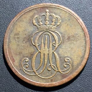Old Foreign World Coin: 1847 - B German States Hannover 1 Pfennig