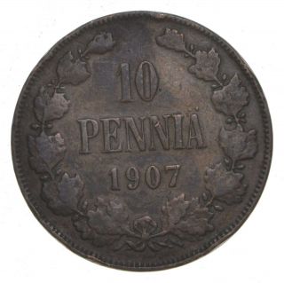 World Coin - 1907 Finland 10 Pennia - 12.  6 Grams 976