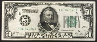1928 $50 Dollars Federal Reserve Note Ea Block Richmond Va Numeric Circulated