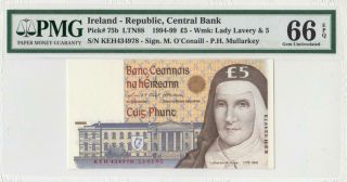 1995 Central Bank Of Ireland 5 Pounds ( (pmg 66 Epq))