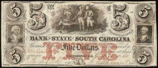1860 $5 DOLLAR BILL SOUTH CAROLINA BANK NOTE LARGE CURRENCY OLD PAPER MONEY 5