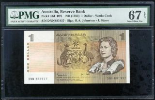 Australia 1 Dollar Nd 1983 P 42 Gem Unc Pmg 67 Epq High