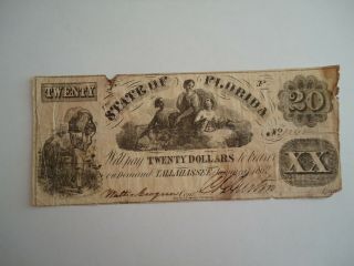 1862 State Of Florida $20.  00 Note