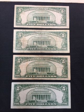 4 $5 1934 A FIVE DOLLAR Blue/Red Seal USA SILVER Certificate Note OLD Currency 2