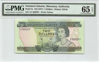 Solomon Islands Nd (1977) P - 5a Pmg Gem Unc 65 Epq 2 Dollars Low S/n 267