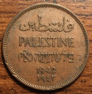 1942 British Palestine 1 Mil Olive Branch Coin Km 1