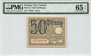 Danzig 1919 P - 12 Pmg Gem Unc 65 50 Pfennig (green)