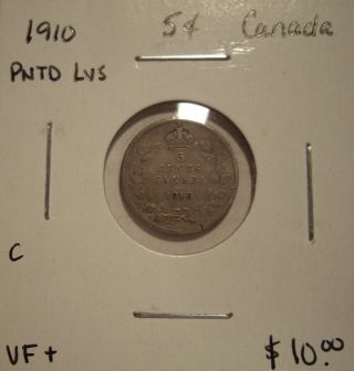 C Canada Edward Vii 1910 Pntd Lvs Silver Five Cents - Vf,
