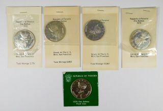1970 - 1974 Date Run Panama Silver Proof One Balboa - 5 Coins