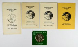 1970 - 1974 Date Run Panama Silver Proof One Balboa - 5 Coins 2