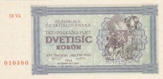 2000 Korun Aunc - Unc Specimen Banknote From Czechoslovakia 1945 Pick - 50s