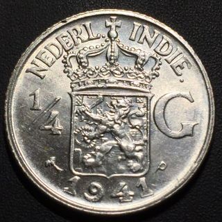 Old Foreign World Coin: 1941 - P Netherlands East Indies 1/4 Gulden, .  720 Silver