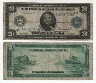1914 $20 Federal Reserve Note Currency San Francisco California Fr.  1011 Fine