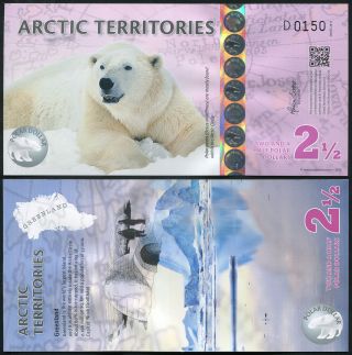 Arctic Territories 2 1/2 Dollars.  2013 Polymer Unc.  Banknote Cat P.  Nl