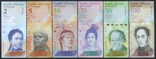 Venezuela Set 6 Notes: 2 - 100 Bolivares 2012 - 2015 P 88d 89e 90e 91g 92k 93i (unc)