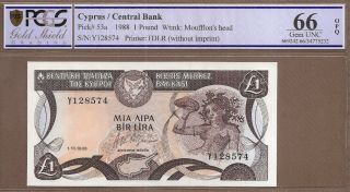 Cyprus: 1 Pound Banknote,  (unc Pcgs66),  P - 53a,  01.  10.  1988,