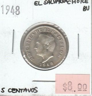 El Salvador 5 Centavos 1948 Unc Uncirculated