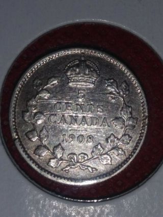 1905 Canada 5 Cent Ef Silver Coin,  Scratches