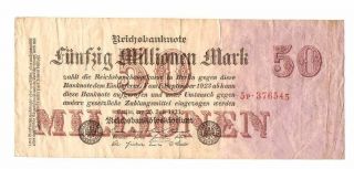 1923 Germany Weimar Republic 50.  000.  000 / 50 Million Mark Banknote