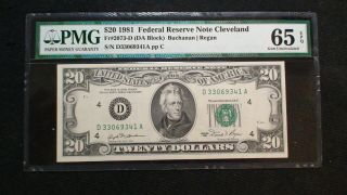 1981 Cleveland Twenty Dollar Pmg Gem Unc 65 Epq Federal Reserve $20 Bill