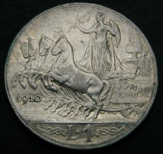 Italy (kingdom) 1 Lira 1910 R - Silver - Vittorio Emanuele Iii.  - Vf - 2428