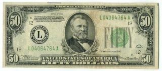 Fr.  2102a - L 1934 $50 Federal Reserve Note San Francisco Green Seal