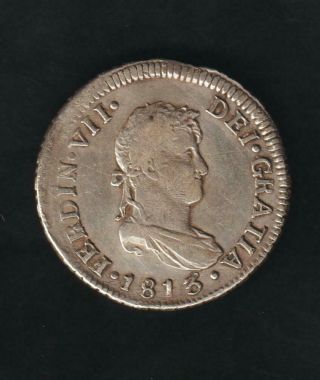 Chile 2 Reales 1813 Fj,  Silver Very