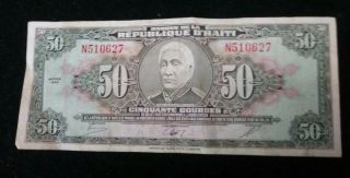 1986 Haiti 50 Gourdes Bank Note - Authentic Colorful Circ Edges Intact