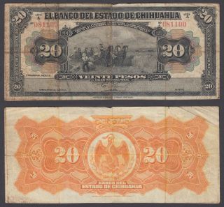Mexico 20 Pesos Nd 1913 (f) Banknote Chihuahua P - S134