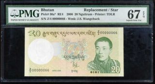Bhutan 20 Ngultrum 2006 P 30 Z Replacement Solid 66 Gem Unc Pmg 67 Epq