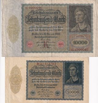 Germany,  2 X 10000 Mark 1922 Different Types (b387)