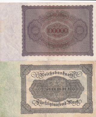 Germany,  100000 Mark 1923 and 50000 Mark 1922 Reichsbanknote (B494) 2