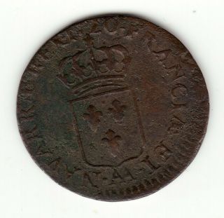Rare 1720 Aa French Colonial Copper Liard,  John Law Period,  Metz
