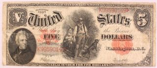 Series 1907 Woodchopper Usa United States Five Dollar $5 Banknote 132e
