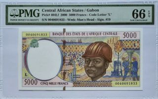 CENTRAL AFRICAN STATES / L GABON - 5000 FRS - 2000 - PICK 404Lf PMG 66 EPQ GEM UNC 2