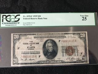 1929 $20 Frbn,  Federal Reserve Bank Of Atlanta,  Ga Georgia,  Pcgs Very Fine - 25