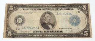 Series Of 1914 $5 Silver Certificate In.  Large Note Currency