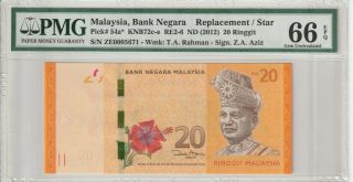 Bid Malaysia 20 Ringgit Replacement Ze0005671 (2012) P54a Pmg 66 Epq Rm20